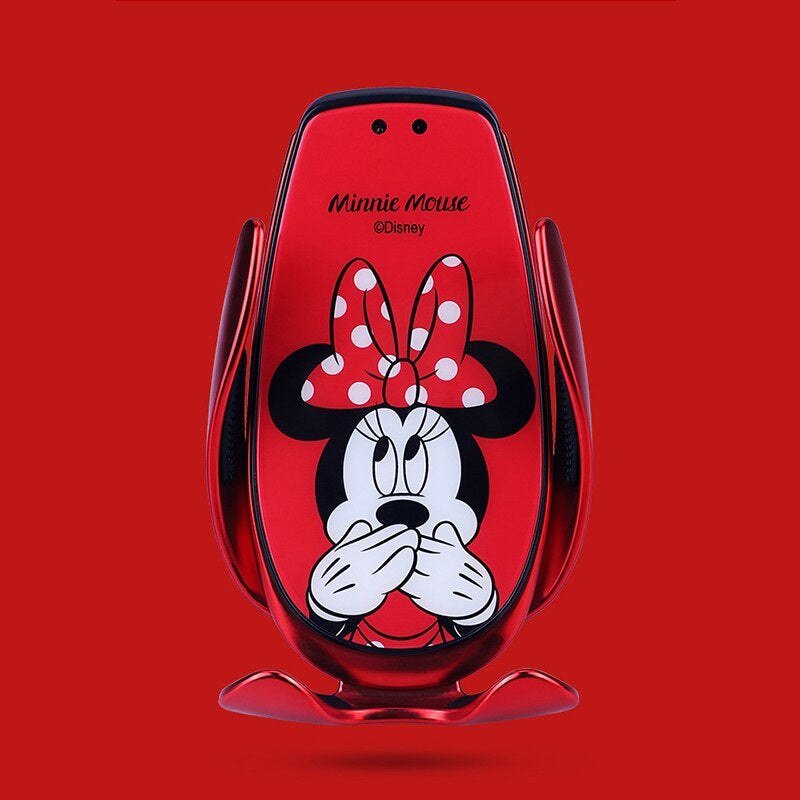 Suporte e Carregador Celular Inteligente Veicular Sem Fio Mickey Minnie Disney