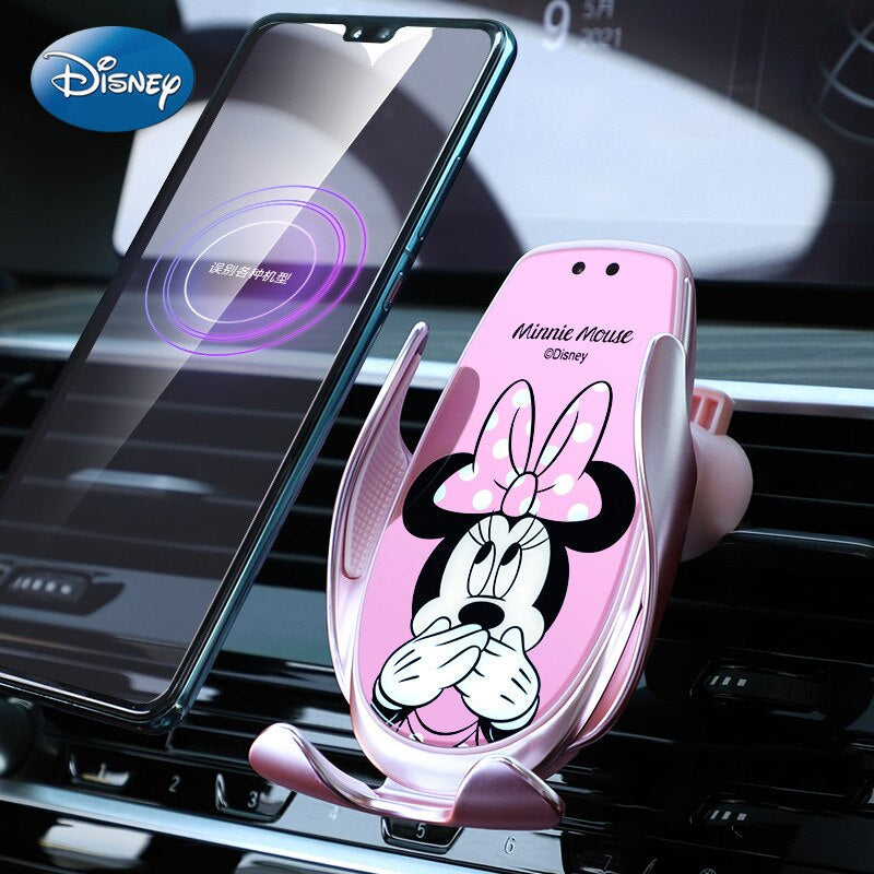 Suporte e Carregador Celular Inteligente Veicular Sem Fio Mickey Minnie Disney