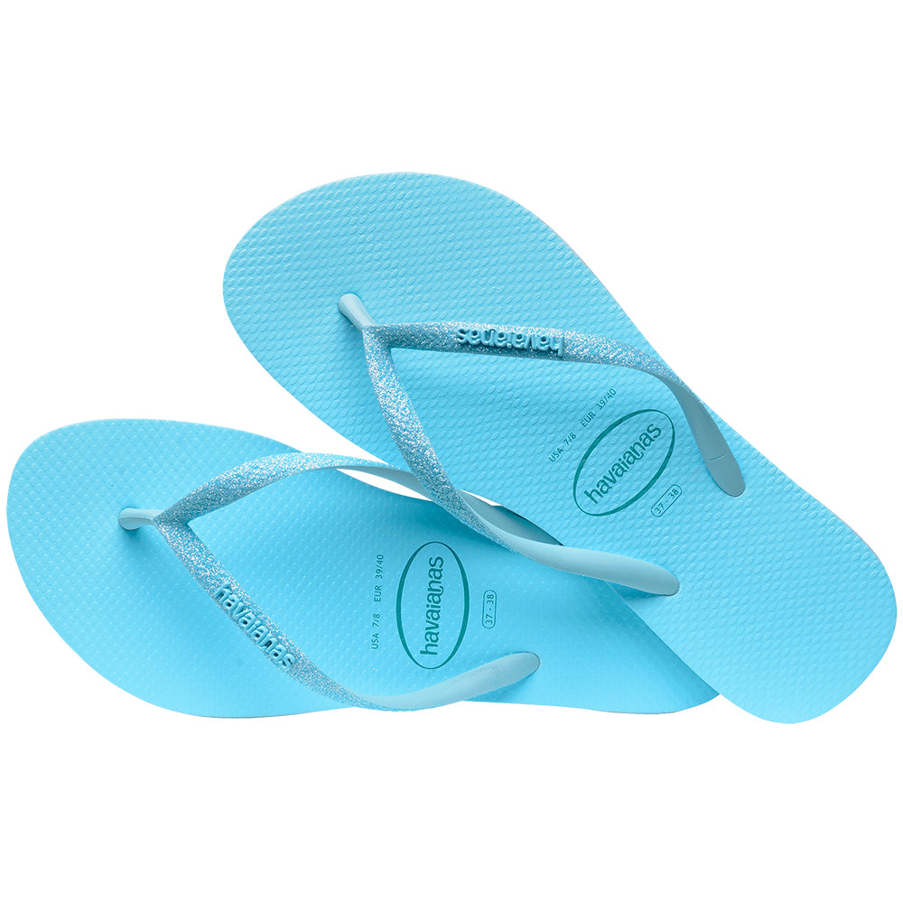 Chinelo Havaianas Feminina Slim Glitter Neon Azul Water