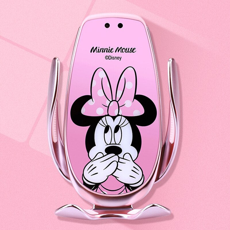 Suporte e Carregador Celular Inteligente Veicular Sem Fio Mickey Minnie Disney