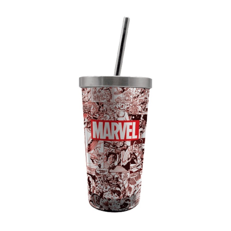 Copo com Canudo Marvel HQ 450mL