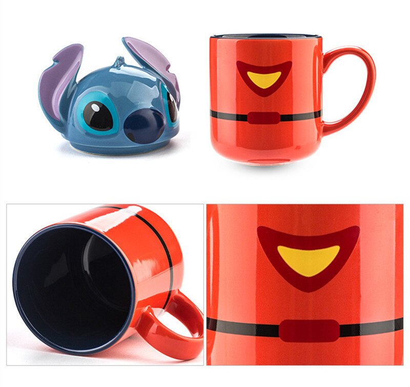 Caneca 3D Mickey, Minnie, Stitch e Pooh Cartoon Cerâmica 330ml Oficial Disney