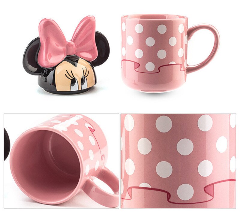 Caneca 3D Mickey, Minnie, Stitch e Pooh Cartoon Cerâmica 330ml Oficial Disney