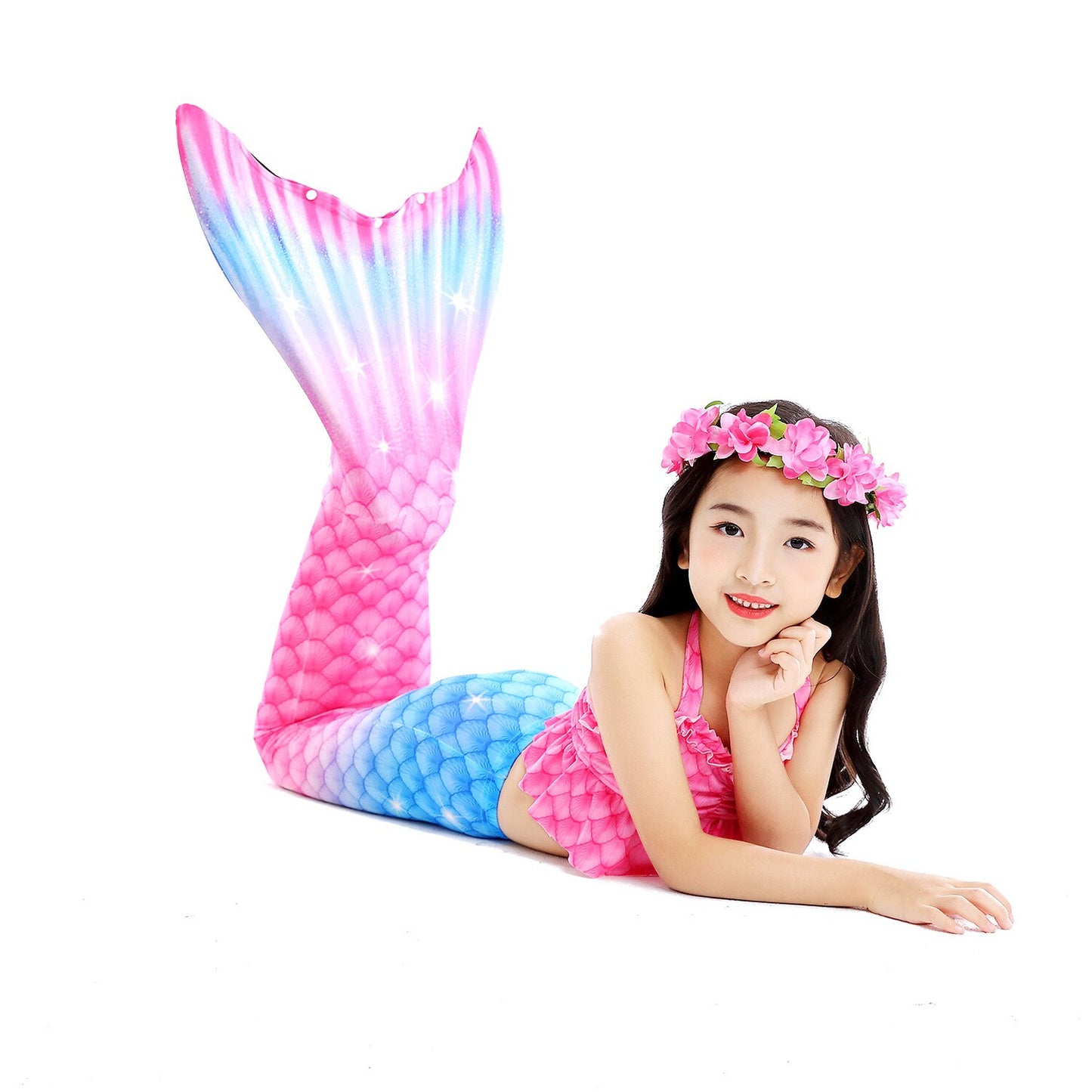 Biquíni Roupa de Banho Infantil Sereia Rosa com Cauda Cosplay