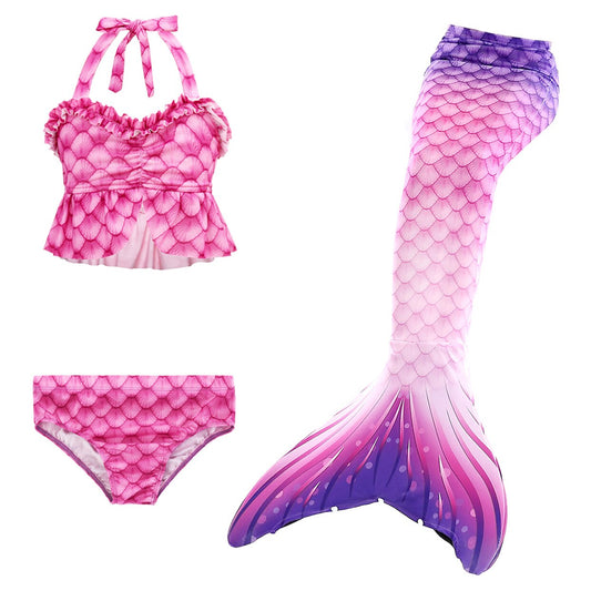 Biquíni Roupa de Banho Infantil Roxo Sereia com Cauda Cosplay