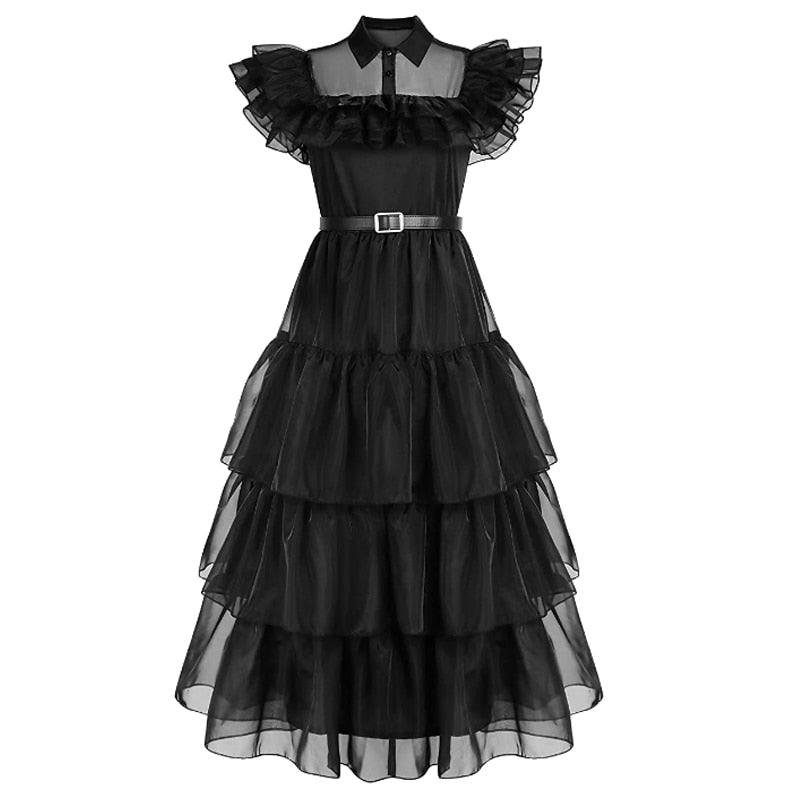 Costume Ball Gown Wandinha Addams Children Cosplay
