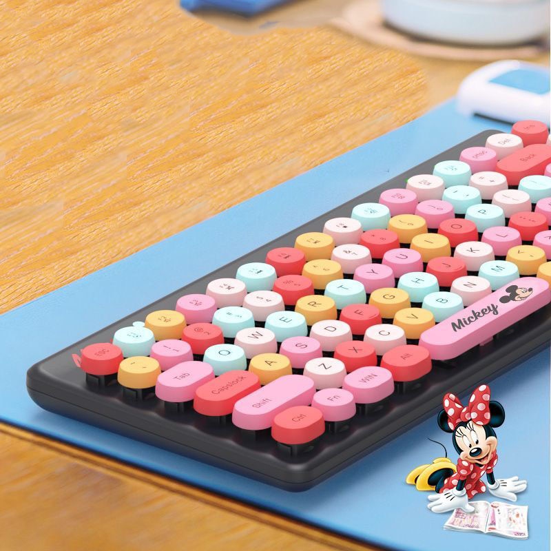 Teclado Retro e Mouse Wireless Mickey Disney