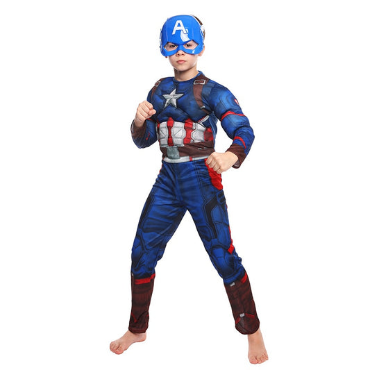 Fantasia Capitão América Infantil 3D Muscle Cosplay