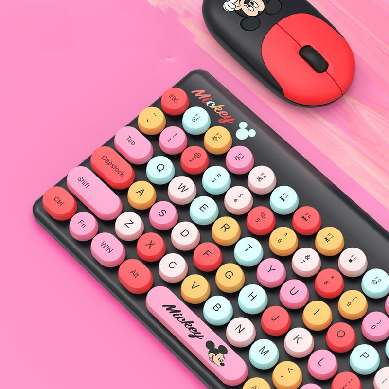 Teclado Retro e Mouse Wireless Mickey Disney