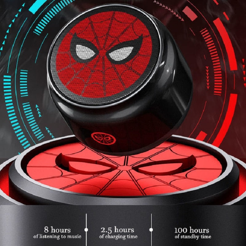 Mini Speaker Bluetooth Homem Aranha, Pantera Negra e Homem de Ferro Marvel