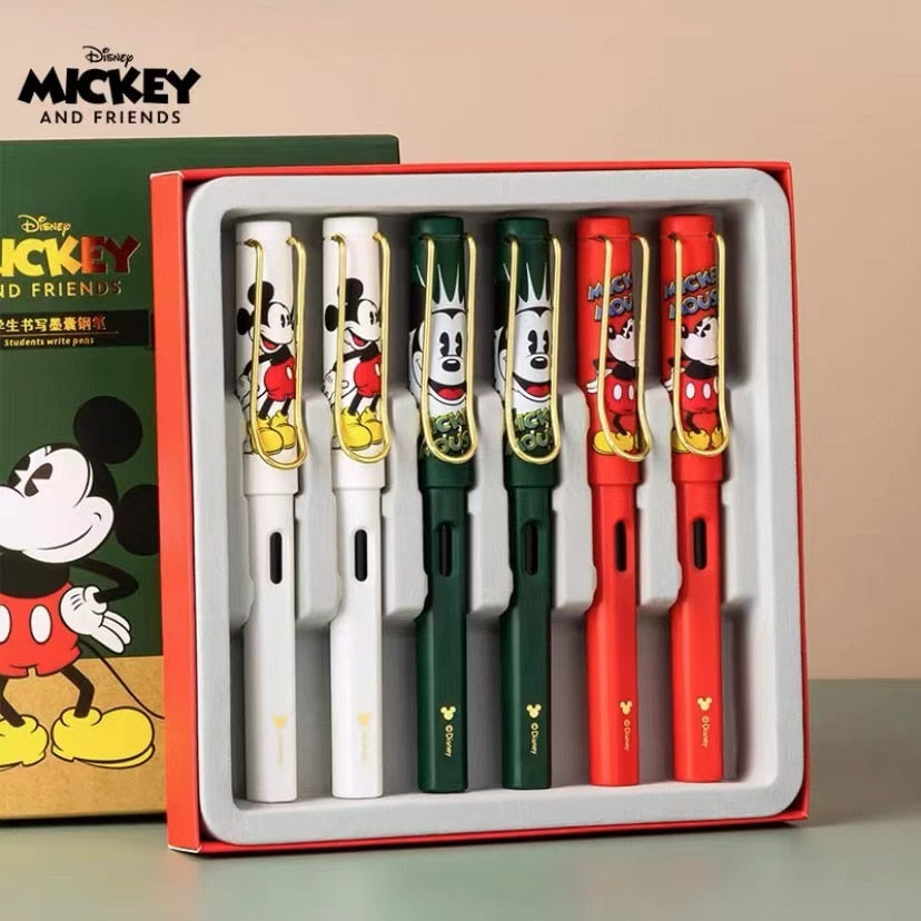 Kit 6 Canetas Tinteiro Pena Mickey Luxury Disney