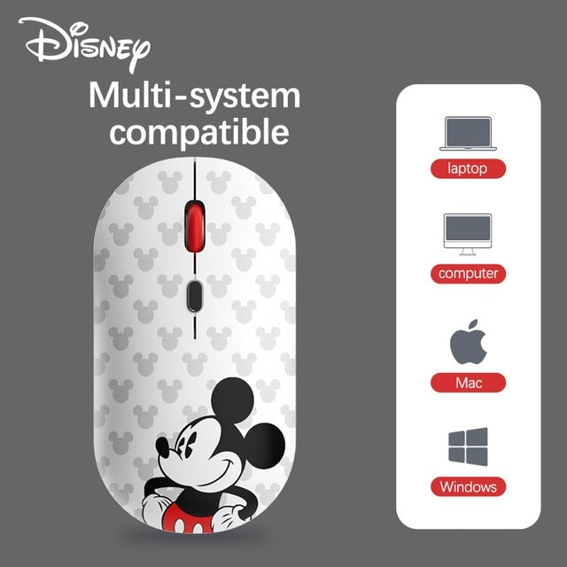 Mouse Sem Fio Mickey Disney Silencioso 1600 DPI Wireless 2.4G USB Bluetooth 5.0