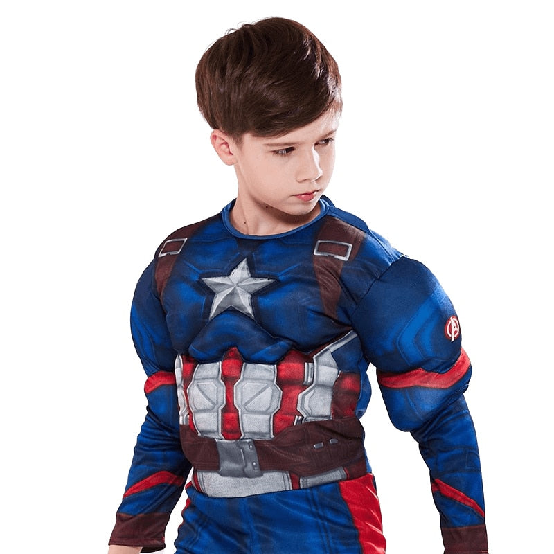 Fantasia Capitão América Infantil 3D Muscle Cosplay