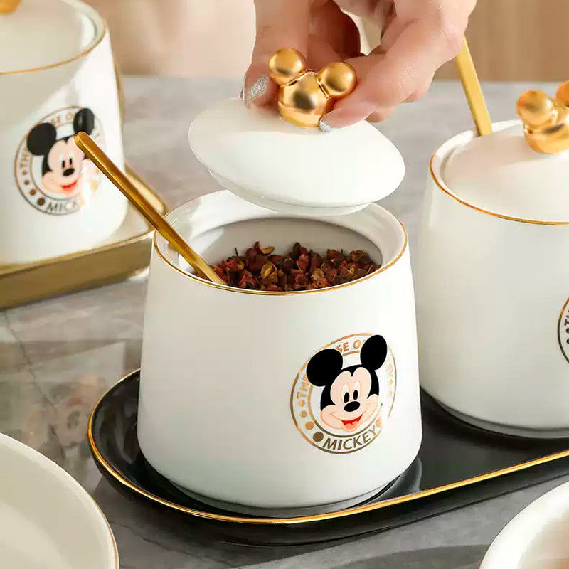 Kit 3 Potes Açucareiro, Saleiro e Especiarias Mickey Noble Kitchen Disney