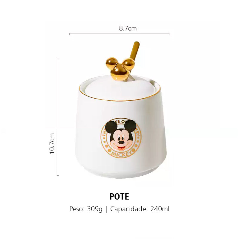 Kit 3 Potes Açucareiro, Saleiro e Especiarias Mickey Noble Kitchen Disney