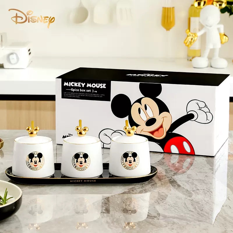 Kit 3 Potes Açucareiro, Saleiro e Especiarias Mickey Noble Kitchen Disney