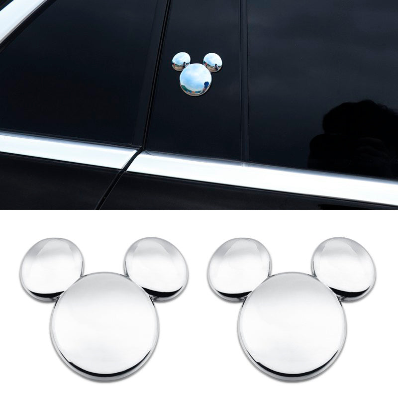 Sticker Car Mickey Ears Metal 3D Silver Decorative