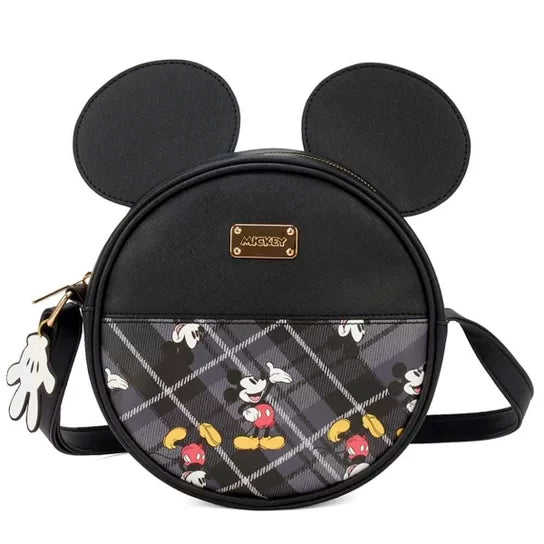 Bolsa Mickey Tartan Transversal Feminina Preto