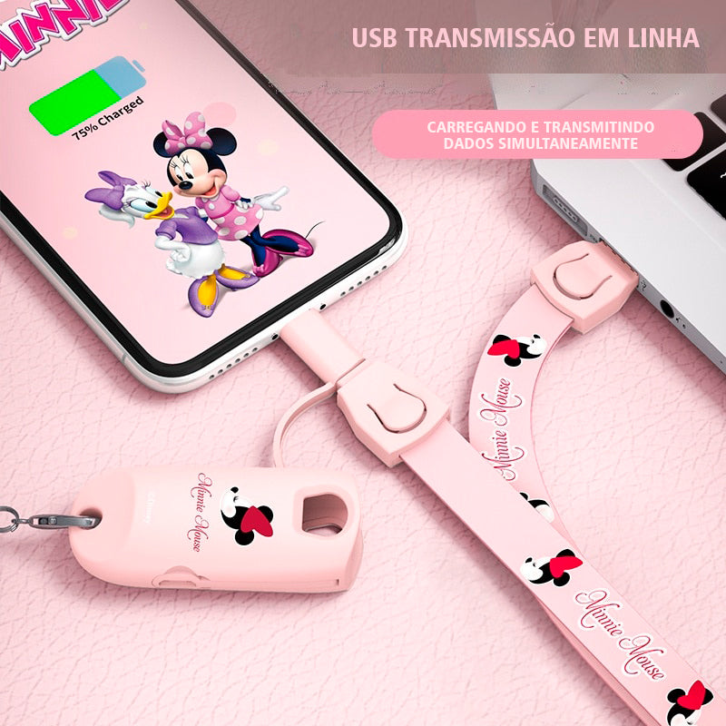 Cordão, Cabo de Dados e Carregamento Rápido USB 3 em 1 Mickey e Minnie Disney