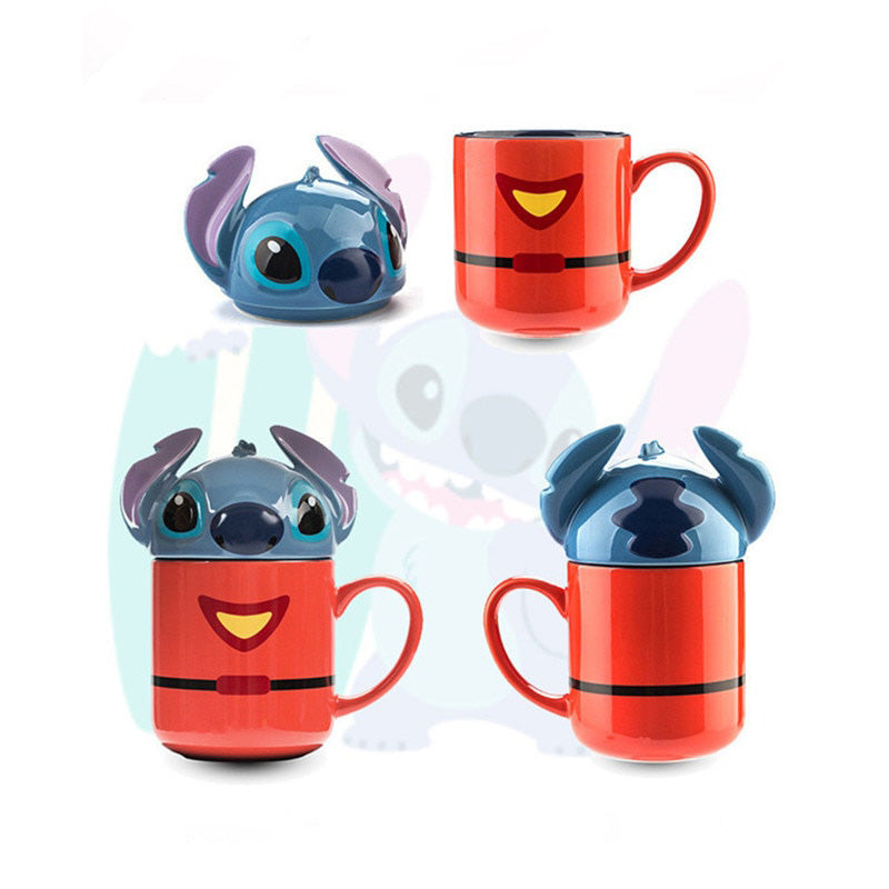 Caneca 3D Mickey, Minnie, Stitch e Pooh Cartoon Cerâmica 330ml Oficial Disney