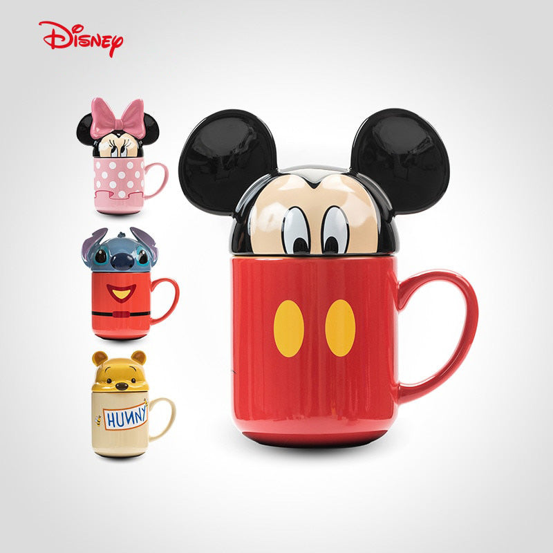 Caneca 3D Mickey, Minnie, Stitch e Pooh Cartoon Cerâmica 330ml Oficial Disney