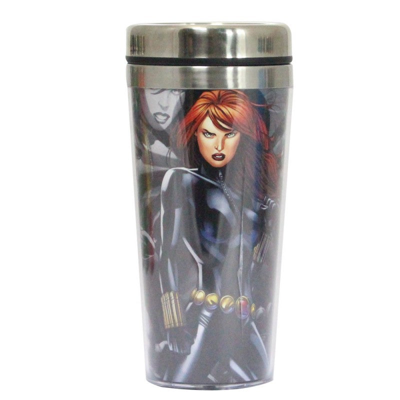 Copo Térmico com Tampa 450ml Viúva Negra Black Widow Marvel