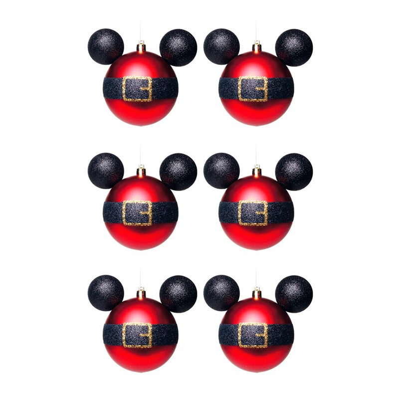 Enfeites de Natal Disney Bola Cinto Mickey - Pack com 6 Bolas 6cm