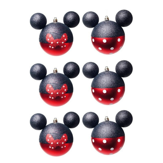 Enfeites de Natal Disney Bola Laços e Poás Minnie - Pack com 6 Bolas 6cm