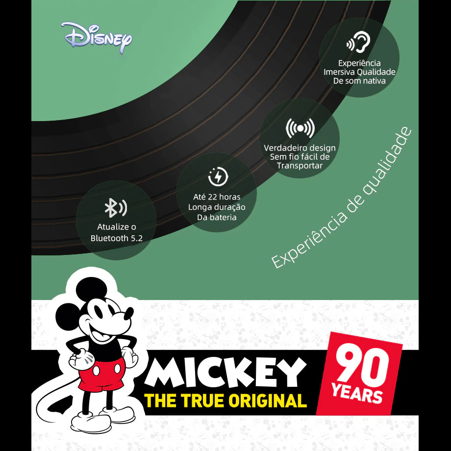 Fones de Ouvido Bluetooth Mickey Minnie Retrô Disney