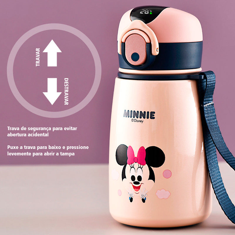 Garrafa Térmica Mickey Minnie 380ML Aço Inox c/ Termômetro Disney