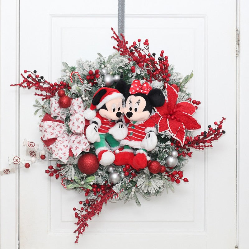 Corona de Navidad clásica de Mickey de 55 cm con peluches de Mickey y Minnie de 30 cm