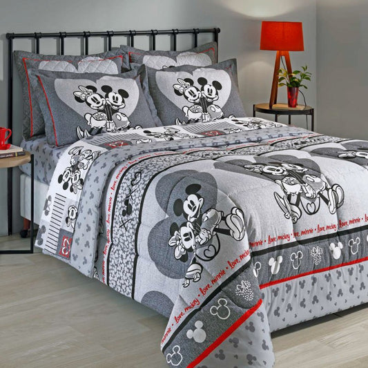 Jogo de Cama Casal King Size Mickey e Minnie Namorados - 4 Peças