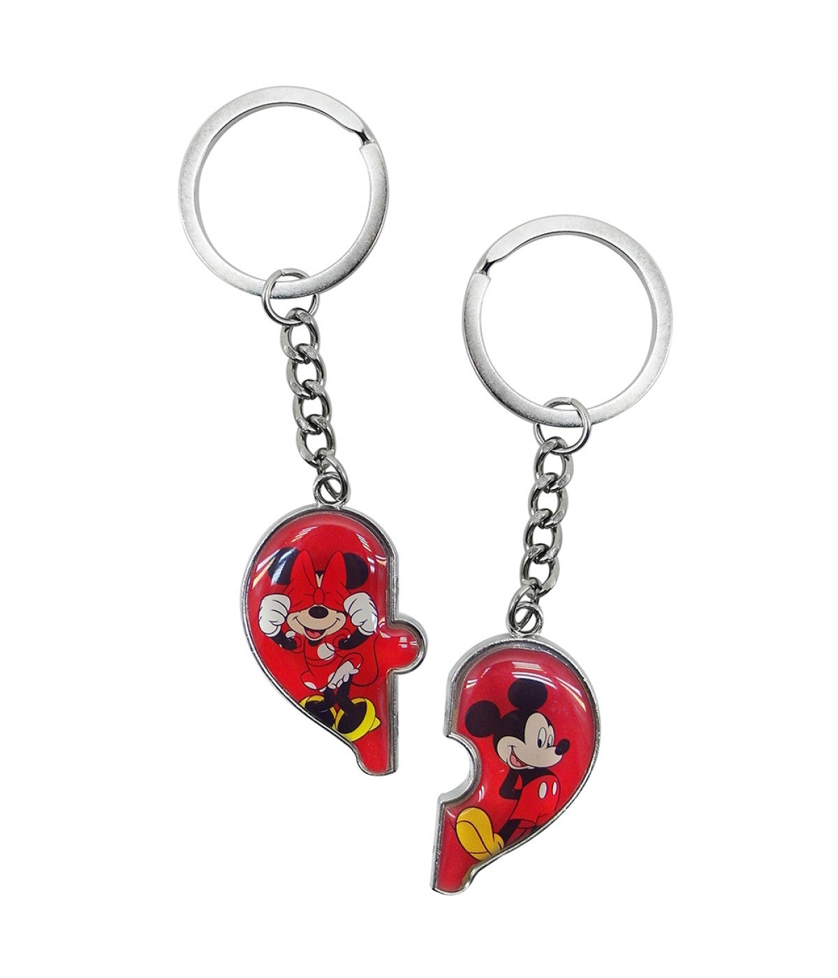 Mickey and Minnie Disney Heart Metal Keychain
