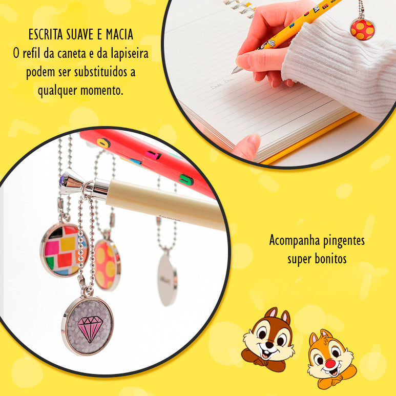 Kit Caneta Esferográfica e Lapiseira Mickey Minnie e Amigos Disney