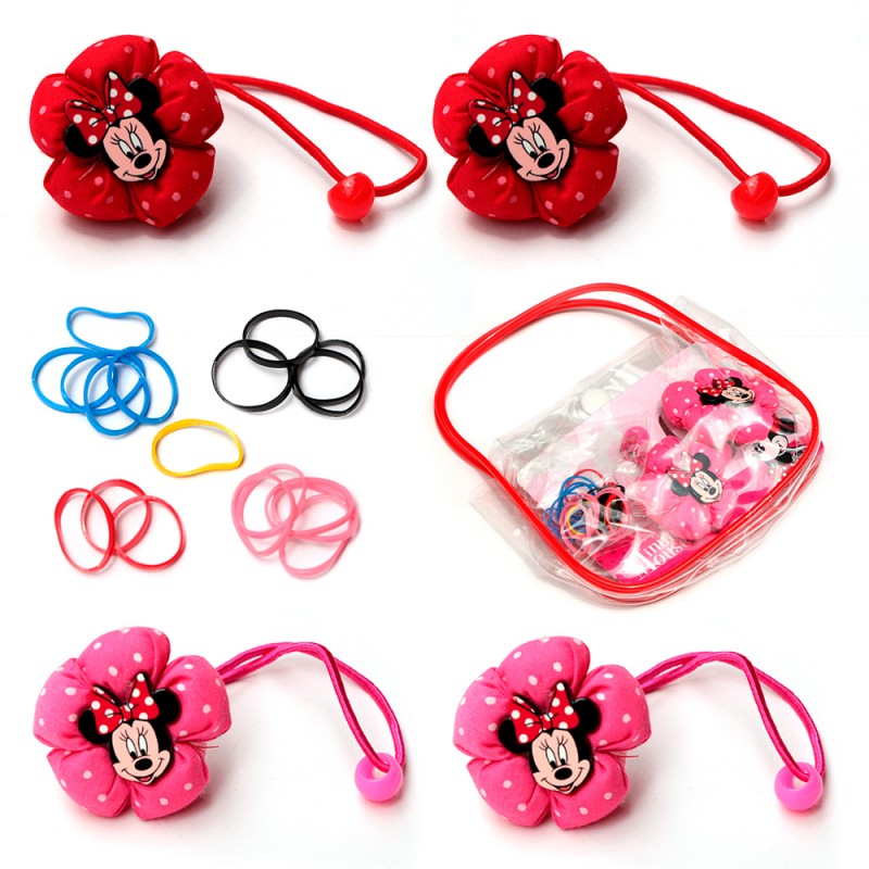 Kit Infantil Pelo Elástico y Gomas Minnie Flor Disney