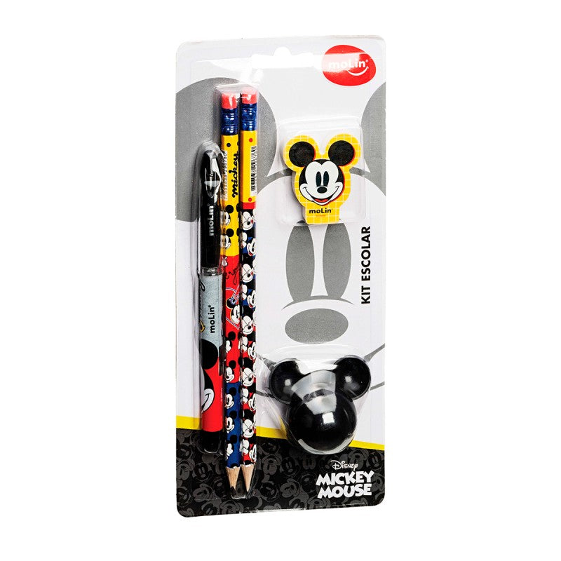 Kit Escolar Mickey Bolígrafo / Lápiz / Goma / Sacapuntas
