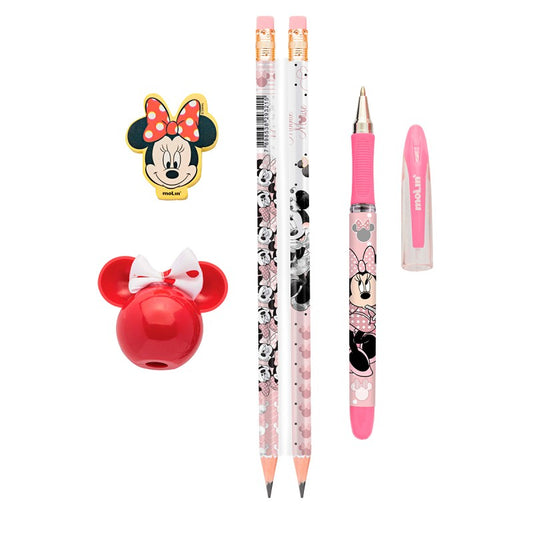 Kit Escolar Minnie Caneta / Lápis / Borracha / Apontador