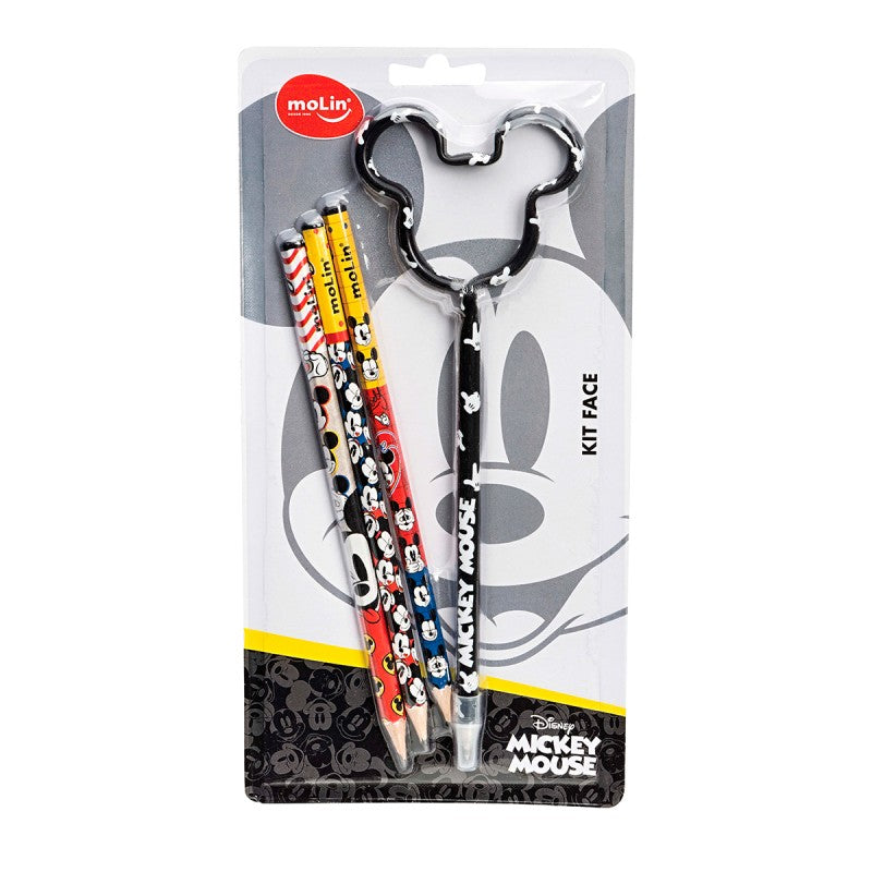 Kit Mickey Face Clásico - 1 Bolígrafo, 3 Lápices HB