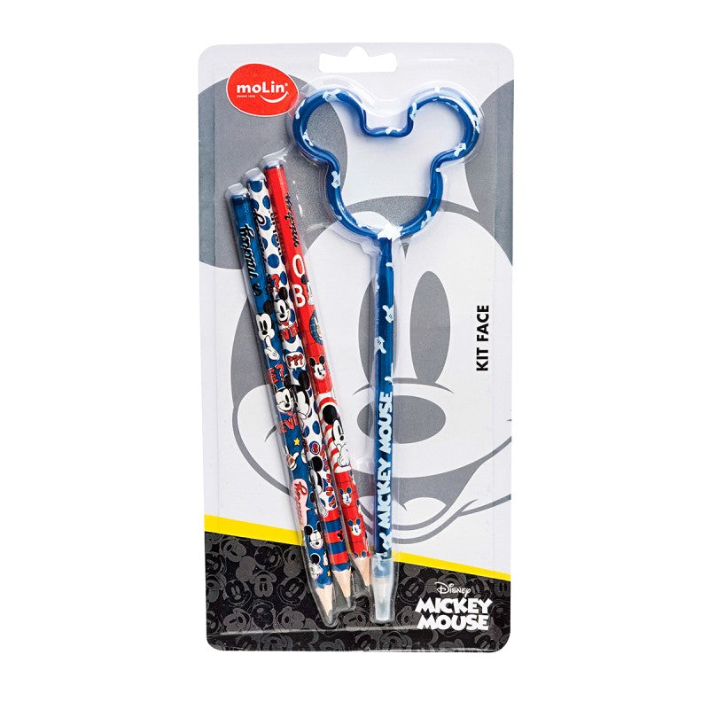 Kit Mickey Face Clásico - 1 Bolígrafo, 3 Lápices HB