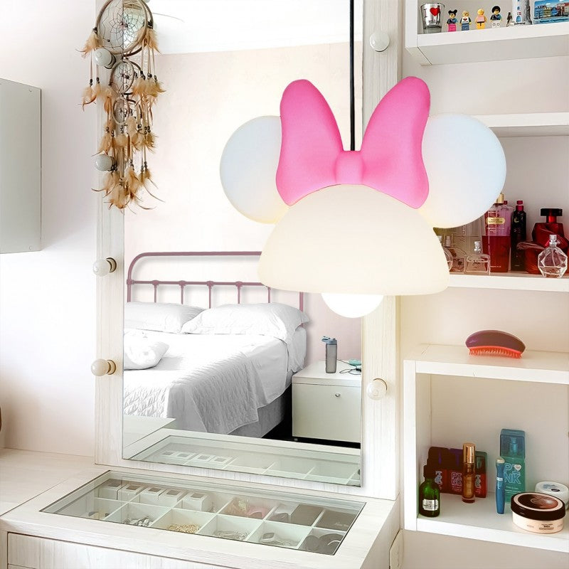 Luminária Pendente Teto Minnie Mouse Aberto Branco/Rosa