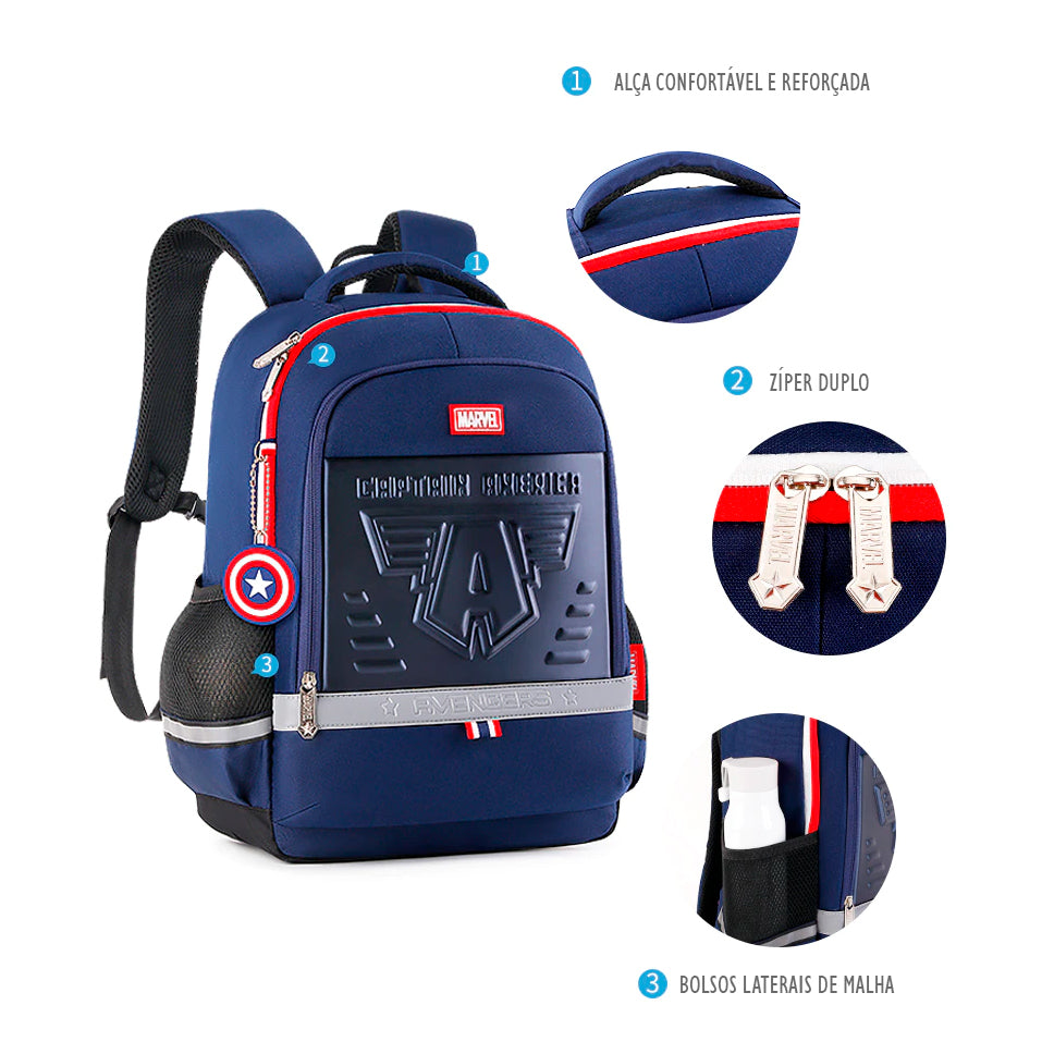 Mochila Escolar Infantil Ergonômica Costas Avengers Luxo Marvel