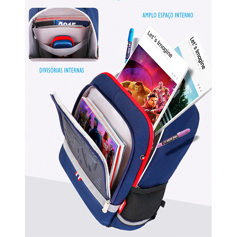 Mochila Escolar Infantil Ergonômica Costas Avengers Luxo Marvel