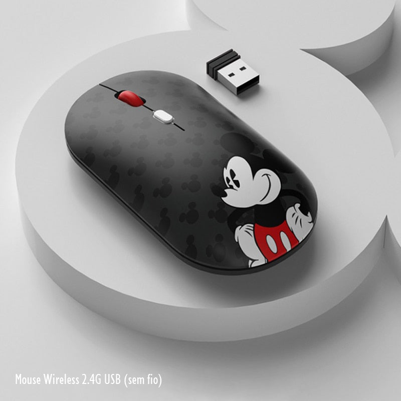 Mouse Sem Fio Mickey Disney Silencioso 1600 DPI Wireless 2.4G USB Bluetooth 5.0