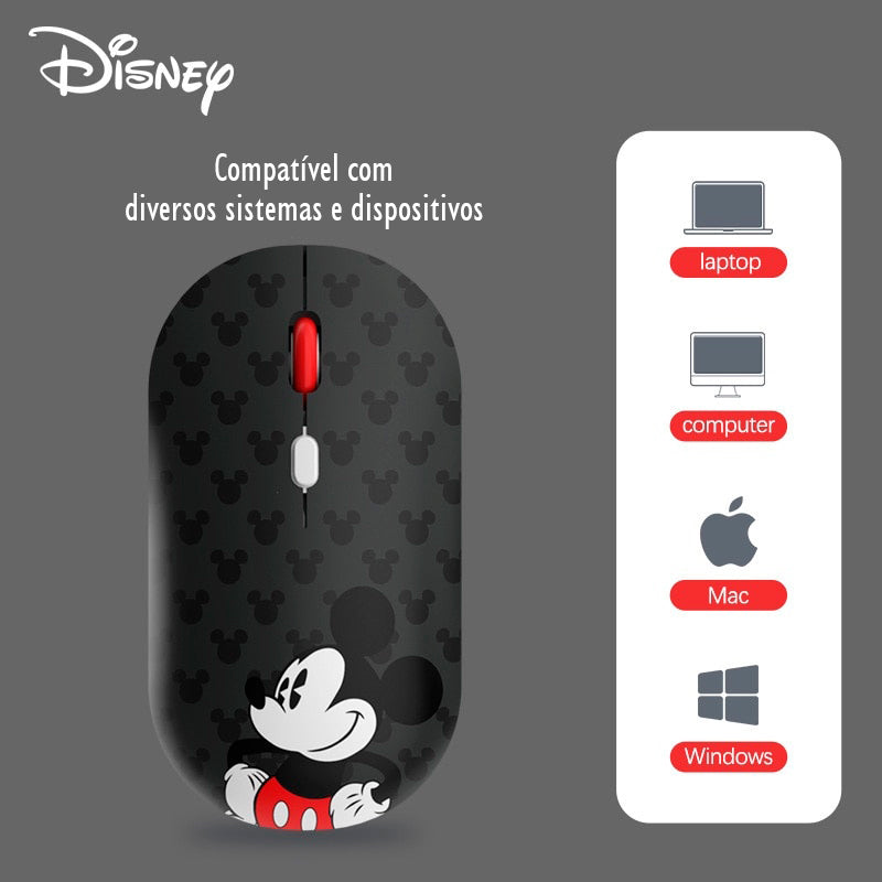 Mouse Sem Fio Mickey Disney Silencioso 1600 DPI Wireless 2.4G USB Bluetooth 5.0