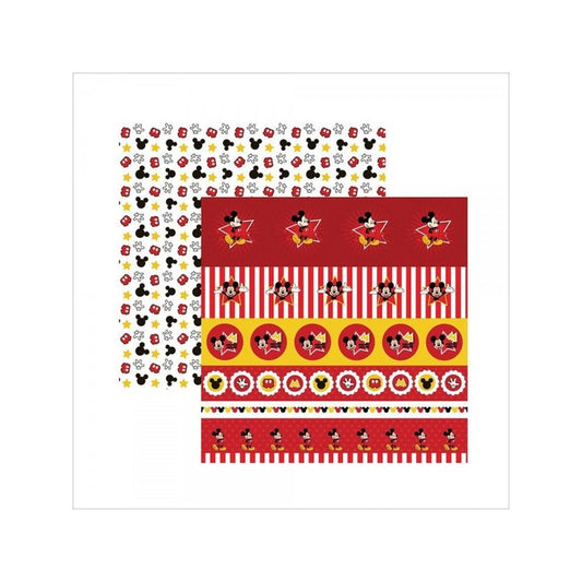 Papel Scrapbook Dupla Face Mickey Mouse 1 Selo e Tags