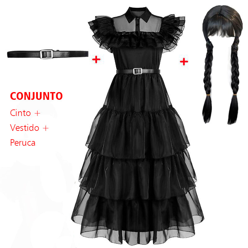 Costume Ball Gown Wandinha Addams Children Cosplay