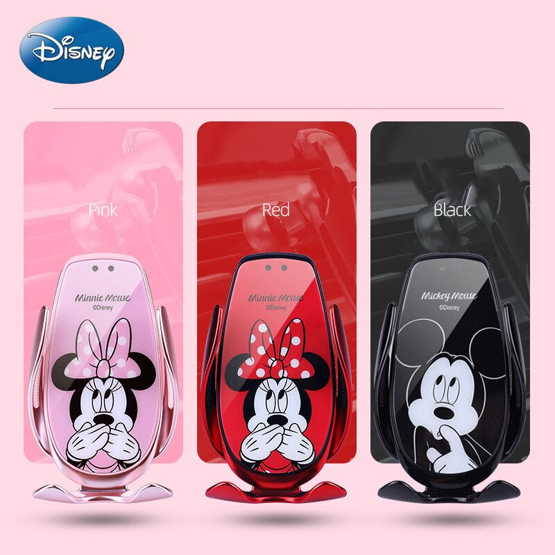 Suporte e Carregador Celular Inteligente Veicular Sem Fio Mickey Minnie Disney