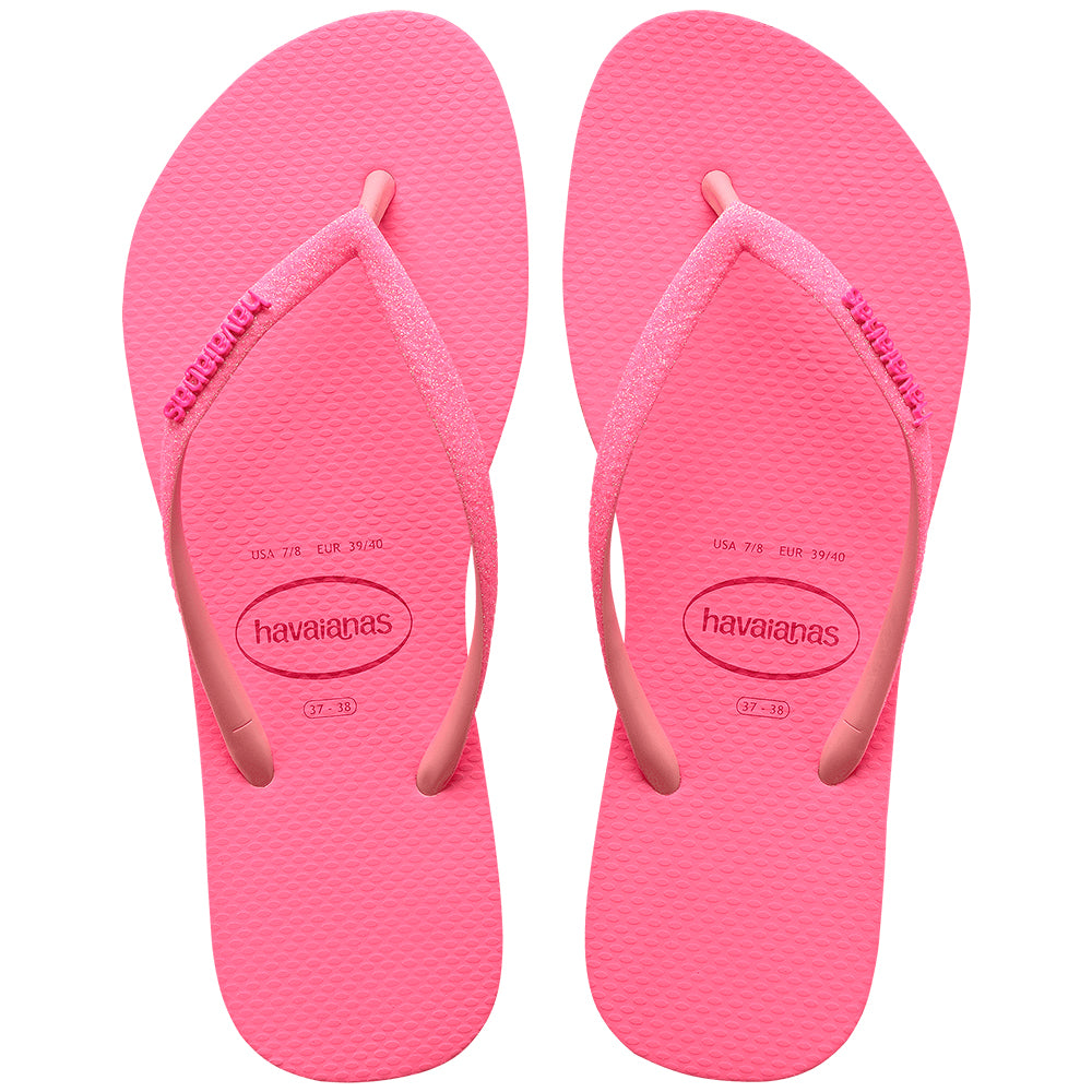 Havaianas Pantuflas Mujer Slim Glitter Rosa Neón Macaron