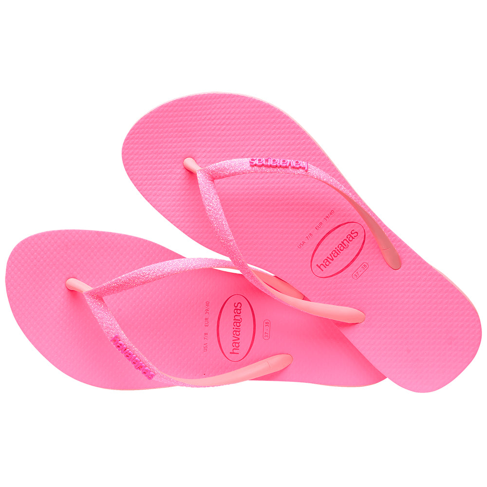 Havaianas Pantuflas Mujer Slim Glitter Rosa Neón Macaron