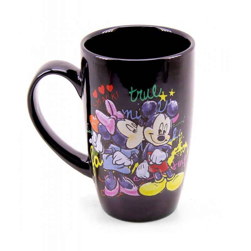 Taza Larga Negra Mickey y Minnie Valentine